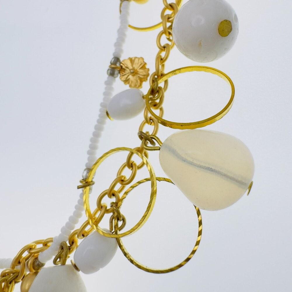 Gold & White Layered Necklace With Beads & Crystals Adjustable Lobster Clasp 18 - Picture 8 of 11